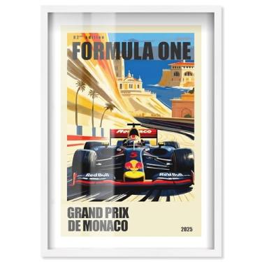 Imagem de Pôster Monaco Race Retro Shadowbox Print Formula 1 por Notoriart, moldura branca, 53 x 78 cm