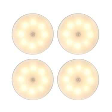 Imagem de Luminária Luz LED Sensor de Movimento Magnética USB Recarregável Sem Fio com-Duas cores Lâmpada Noturna Elegante E Prático Adequado Para Quartos E Salas De Estar(KIT4-Duas cores Fria+Quente)
