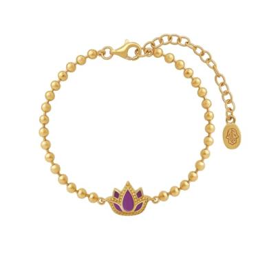 Imagem de KARMA & LUCK Pulseira de ouro de ametista radiante calma e lótus – Contas de ametista feitas à mão e pingente de lótus com revestimento de ouro 18K, joia de serenidade espiritual e equilíbrio