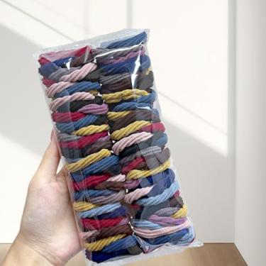 Imagem de Pacote com 50 elásticos de cabelo sem costura, suportes de rabo de cavalo de tecido felpudo de alta elasticidade para mulheres e meninas, laços de cabelo sem danos para cabelos grossos, treino, uso