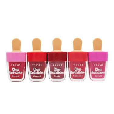 Imagem de Kit 5 Gloss Labial Sorvetinho Vivai Hidratante com Brilho | Gloss Labial Aromatizado | Alta Fixação | 7ml Cada