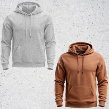 Imagem de Kit 2 Blusa de Frio Moletom Unissex Lisa Casaco canguru Inverno Com Ca