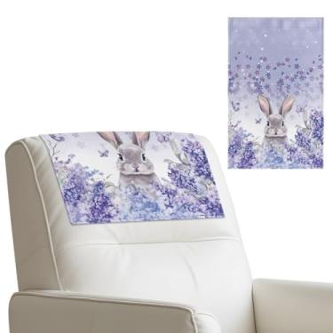 Imagem de Merkmak Capa floral para encosto de cabeça de coelho para cadeira reclinável, protetor de cabeça de sofá à prova de poeira, com gancho e laço para decorações de dia de Páscoa, protetor de cadeira de