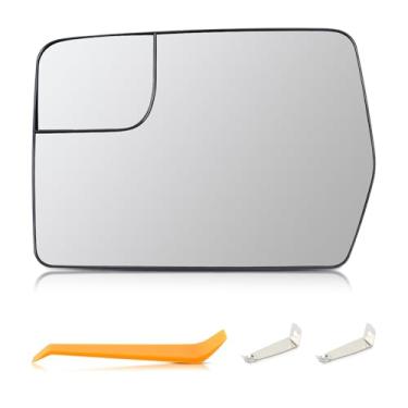 Imagem de AUTOKAY Vidro do espelho do lado esquerdo do motorista compatível com Ford F-150 2011 2012 2013 2014, substituição do espelho aquecido do lado do motorista com placa de apoio substitui BL3Z-17K707-E