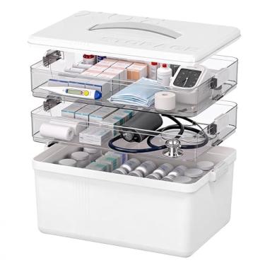 Imagem de Citylife Organizador de armário de remédios de 3 níveis, kit de primeiros socorros para armário de remédios com alça, caixa de armazenamento portátil multiuso adequada para emergência familiar, casa