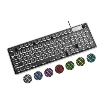 Imagem de SEUNKWANG Teclado retroiluminado com fio EWEADN F98, teclados de computador USB com tela inteligente e botão, teclado ergonômico silencioso de layout 96% com 7 cores, compatível com Mac, Windows