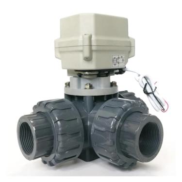 Imagem de CUZRSIEYI Válvula de esfera motorizada elétrica de PVC de 3 vias DN40 11/5.1 cm AC24V válvula de água acionada elétrica usada para piscina (cola END-DC24-CR501)