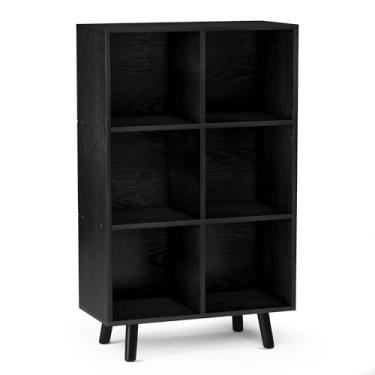 Imagem de ELYUP Estante aberta de 6 cubos – Estante de madeira de 3 andares com pernas e painel traseiro, para caixas de armazenamento de tecido de 28 cm e organizador diversos, preta