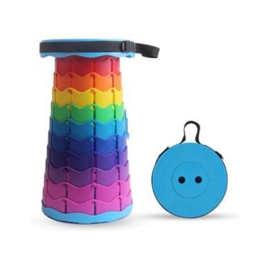 Imagem de Banqueta Retrátil Telescópica Portátil Colorida Arco-Íris com Alça, 45cm Altura Ajustável, Capacidade 75kg, para Camping Pesca Praia
