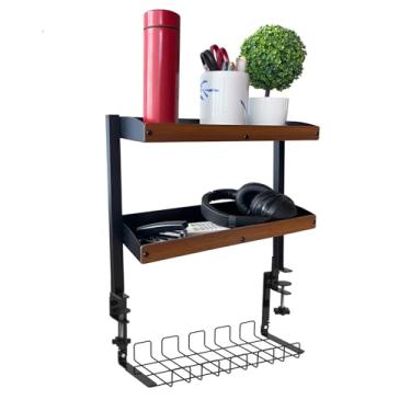 Imagem de Braçadeira na prateleira de mesa com gerenciamento de cabos embaixo da mesa, organizador de prateleiras de mesa, prateleiras de armazenamento sobre mesa com gerenciamento de cabos sob a mesa