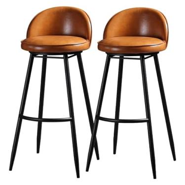 Imagem de Conjunto de 2 banquetas de bar, cadeiras de bar de couro PU para balcão de cozinha, bancos altos de metal giratório de 360°, cadeiras ergonômicas (65 cm)