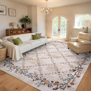 Imagem de GarveeHome Tapete floral 22,5 x 30,5 cm, grande lavável, para sala de estar, quarto, pilha baixa, tapete macio para mesa de jantar, tapete moderno, para escritório, casa de fazenda, berçário