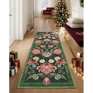 Imagem de GarveeHome Tapete floral botânico verde floresta 5 x 15 lavável tapete antiderrapante vintage boho chalé longo tapete para corredores quarto entrada tapete de banheiro com traseira de borracha