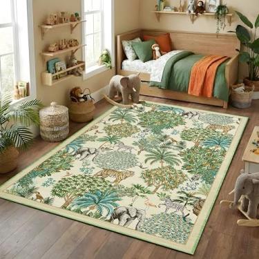 Imagem de GarveeHome Tapete com estampa de animais selvagens, 10 x 15 cm, lavável para sala de estar, tapete de floresta, antiderrapante, macio, resistente a manchas, tapete para quarto, crianças, sala de jogos