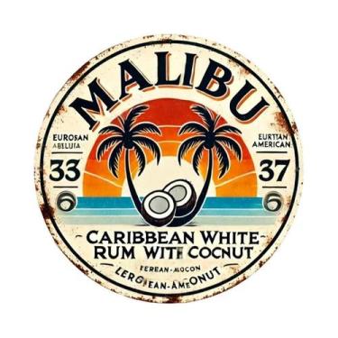 Imagem de Placa De Alumínio Retro Vintage Com Tema De Rum Malibu, Palmeira De Co