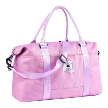 Imagem de Bolsa de viagem, bolsa esportiva à prova d'água para mulheres e homens, bolsa de ginástica esportiva com compartimento úmido, bolsa de bagagem noturna com manga de carrinho, Roxa, 32L