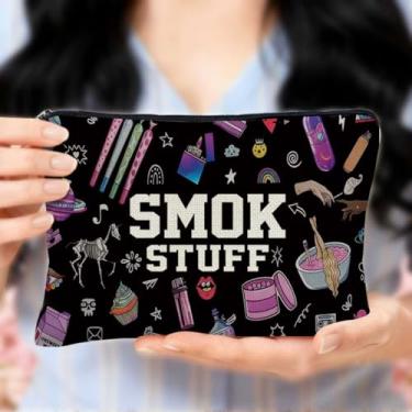 Imagem de Smoke Stuff Bolsa de maquiagem pequena com zíper, estojo de cigarro durável, bolsa de cosméticos para presentes para mulheres e homens, bolsa de viagem de grande capacidade, organizador de bolsas de
