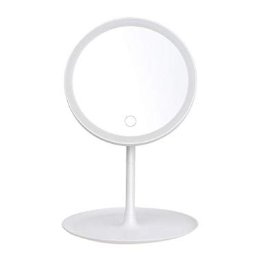 Imagem de Espelho de maquiagem redondo recarregável com luz LED interruptor tela indutivo e base removível para uso em mesa