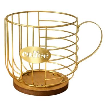 Imagem de AFXGUSD Porta-cápsulas de Café com Alça, Recipiente Grande para Cápsulas, Organizador Moderno Feito de Ferro E Madeira, Versátil para Armazenar Cápsulas Na Co, Ouro, Tamanho real