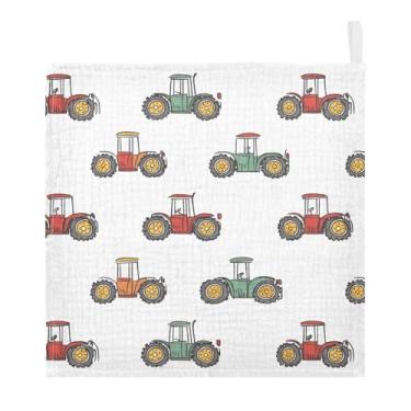 Imagem de vvfelixl Toalhas de musselina para bebês bonitos trator retrô panos de arroto de algodão toalha de rosto para bebês recém-nascidos meninos meninas macio e absorvente 12 x 30 cm, pacote com 3