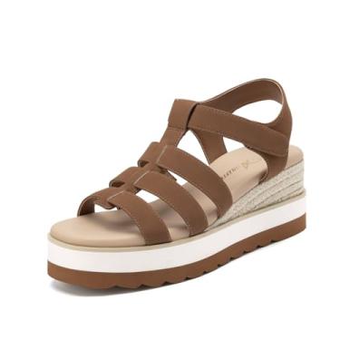 Imagem de Athlefit Sandália feminina plataforma plataforma espadrille confortável bico aberto verão caminhada sandálias com tira no tornozelo, Marrom, 40
