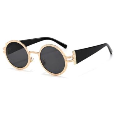 Imagem de HPIRME Óculos redondos com armação de metal para homens e mulheres, estilo punk, com proteção UV400 (dourado e preto)