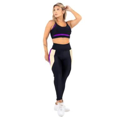 Imagem de Conjunto Feminino Roupa De Academia Tricolo Top Alcinha Bojo - HYPE MO
