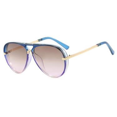 Imagem de Óculos de Sol UV400 - Lentes Duplas Degradê em Cores Vibrantes para Homens e Mulheres, Ideais para Esportes ao Ar Livre, Corrida e Ciclismo, nas cores azul, roxo e rosa.