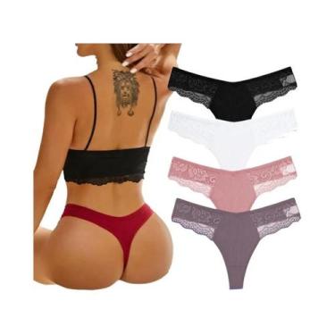 Imagem de Calcinhas De Renda De Algodão Femininas 4PCS, Tanga Sexy, Lingerie, Ta