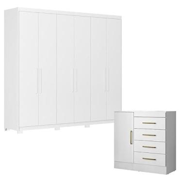 Imagem de Cômoda Montevideu e Guarda Roupa Casal Venice 62580PE Branco Brilho com PÃ:copyright:s - Demóbile