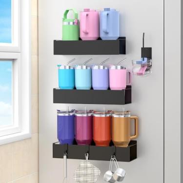 Imagem de HuggieGems Suporte de garrafa de água magnético de metal para geladeira, organizador de copo para Stanley e copo para cozinha, pacote com 3, preto