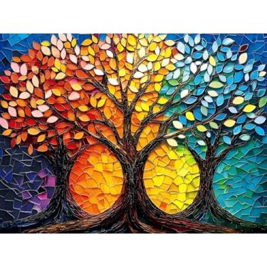 Imagem de Kits de arte de diamante árvore da vida para adultos - kits de pintura de diamante de broca redonda 5D, arte de pedra de pintura de diamante faça você mesmo, pintura de arte de diamante colorida da
