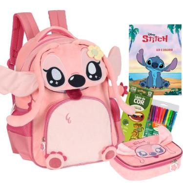 Imagem de Kit Mochila Costas Stitch Angel Pelucia 3d Infantil Disney - Luxcel, R