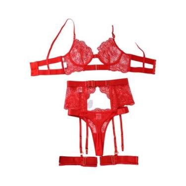 Imagem de Conjunto De Lingerie Modeladora Feminina Sexy Transparente Com Renda B