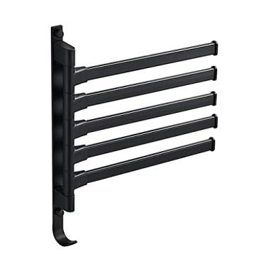 Imagem de Toalheiro de alumínio para banheiro Suporte de trilho preto giratório para toalhas de mão prateleiras cabides de parede ferragens de economia de espaço (cor: 5, tamanho