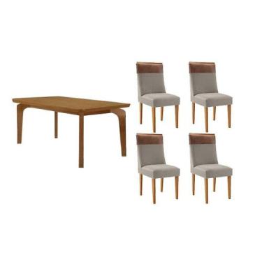 Imagem de Sala Jantar Mesa Londrina Tampo Curvo 120cm+4 Cadeiras Jaspe Madeira N