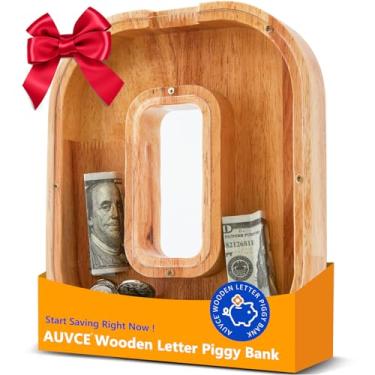 Imagem de Cofrinho de madeira para crianças, cofrinho inicial para meninos e meninas, primeiro nome personalizado cofrinho para aniversário meninos meninas presente cofrinho para crianças (madeira, S9-O)