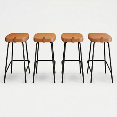 Imagem de Kit 04 Banquetas Altas Cozinha e Área Gourmet Vik Estofada Couríssimo Whisky - Desk Design