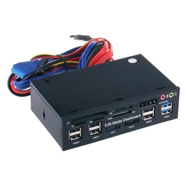 Imagem de Hub USB 3 0 Multifuncional Porta eSATA Leitor de Cartão Interno Painel Frontal Mídia Controle do PC Áudio para Cartões Memória SD MS CF TF M2 MMC Ajusta-se a Baia 5 25