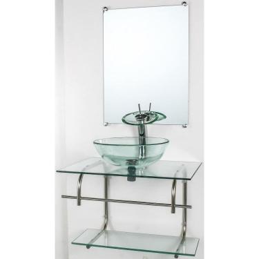 Imagem de Gabinete De Vidro Banheiro Inox 60Cm Cuba Redonda Incolor