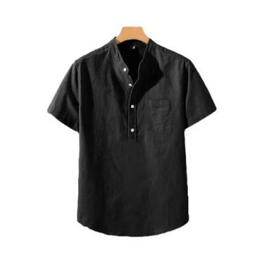 Imagem de Camiseta Masculina De Verão Com Manga Curta, Cor Sólida, Gola Alta, Re