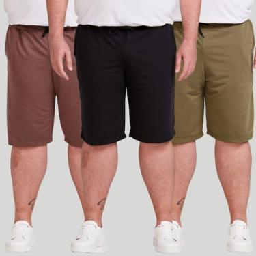 Imagem de Kit 3 Bermuda Plus Size Masculina Moletinho - Daze Modas, Marrom, Pret