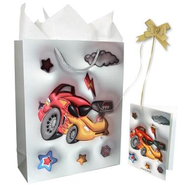 Imagem de AOKELEON Saco grande de presente para carro de 32 cm com papel de seda, cartão de felicitações e laço para aniversário, festas infantis, chás de bebê, compras e artigos de festa