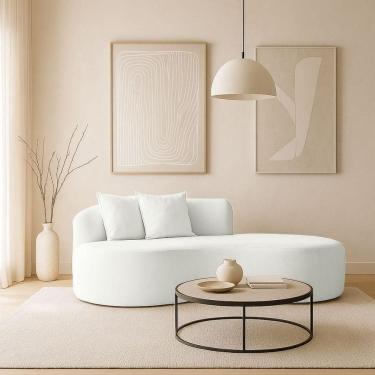 Imagem de Sofá Confortável Orgânico Design Elegante Bouclé Branco