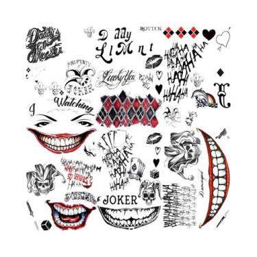 Imagem de Tatuagem Temporária De Halloween Com Caveira De Palhaço Joker Boca Gra