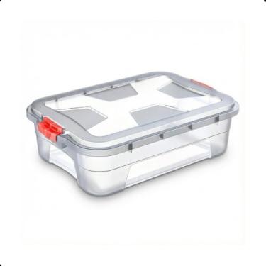 Imagem de Caixa Organizadora Grande Transparente 28l Multiuso Com Travas e Tampa Plástico Resistente Multiuso