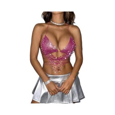 Imagem de Top Feminino Sexy Com Strass Brilhante, Sem Costas, Transparente Em Te