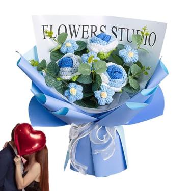 Imagem de Buquê de rosas de crochê – Buquê de rosas secas eternas DIY – Flor de crochê de tricô para decoração de casa, mesa central, festival, dos pais