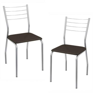 Imagem de Kit 2 Cadeiras Cromada Sala Jantar 2C140CR Corino Kappesberg Marrom