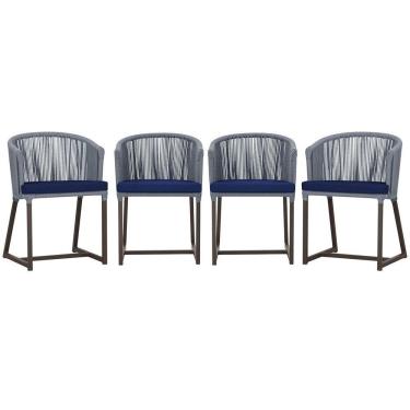 Imagem de 4 Cadeiras De Jantar Noronha Marrom Corda Náutica E10 Trama Prata